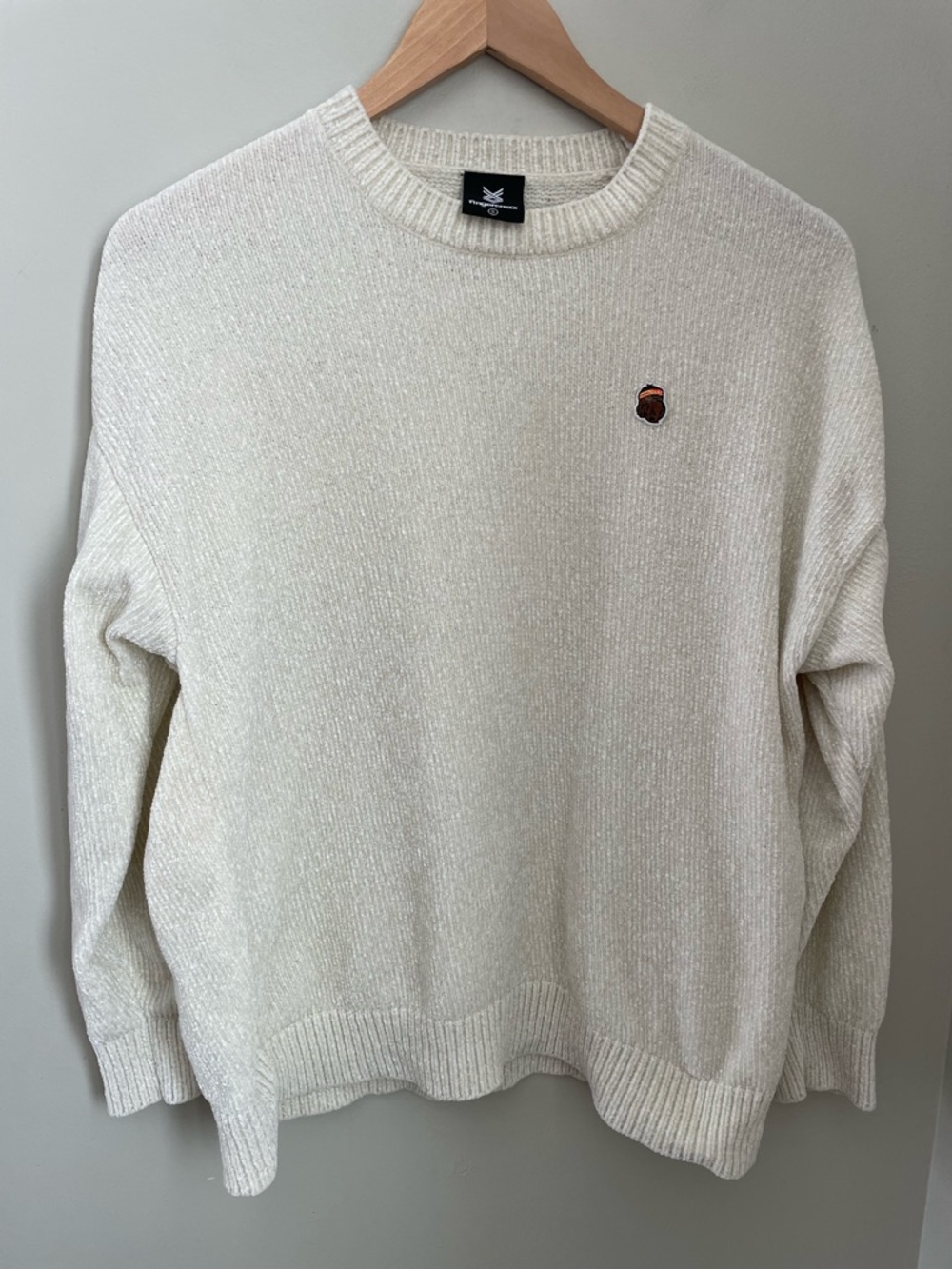 Fingercroxx "Bigfoot" Chenille Knit Crewneck Sweater Cream Size XS/S Streetwear - Picture 2 of 11